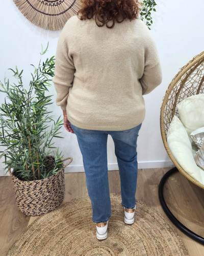 Pull femme uni col V Daphnéa