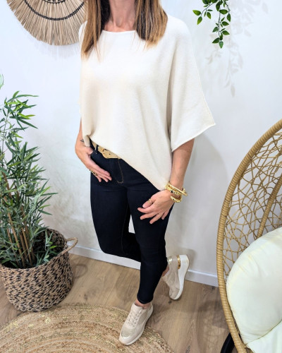 Pull court femme uni col rond manches chauve souris Andélya