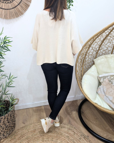 Pull court femme uni col rond manches chauve souris Andélya
