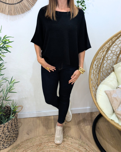 Pull court femme uni col rond manches chauve souris Andélya