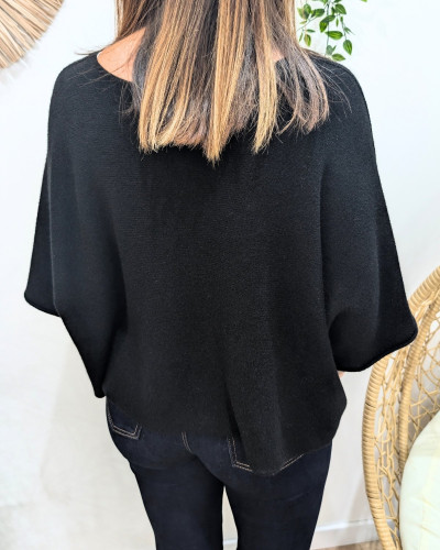Pull court femme uni col rond manches chauve souris Andélya