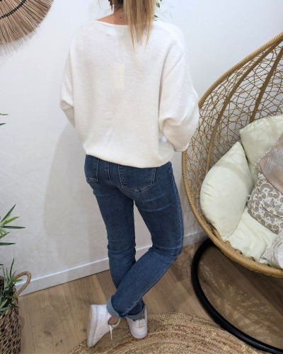 Jean femme slim bleu foncé délavé coupe confort push up