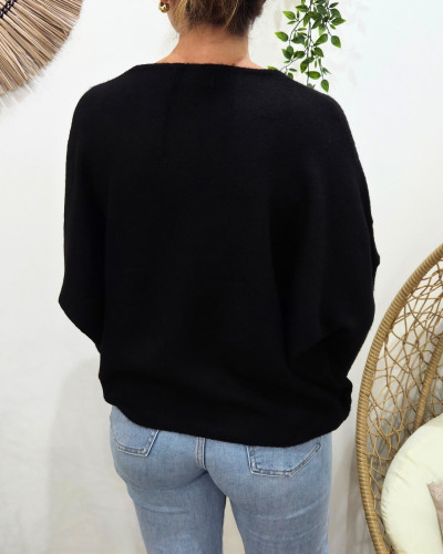Pull femme uni coeur léopard brodé