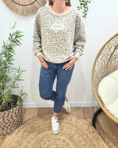 Pull sweat femme léopard Mon amour