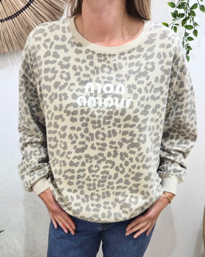Pull sweat femme léopard Mon amour