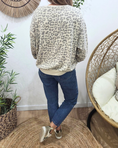 Pull sweat femme léopard Mon amour