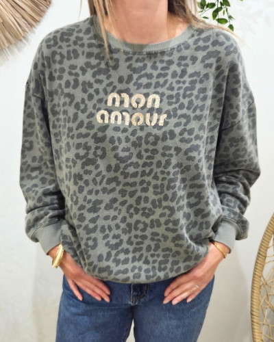 Pull sweat femme léopard Mon amour