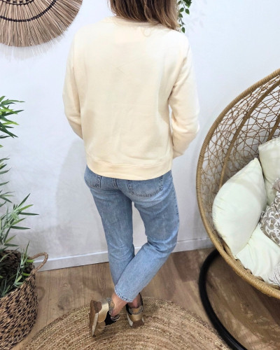 Sweat femme beige broderie Bichette léopard