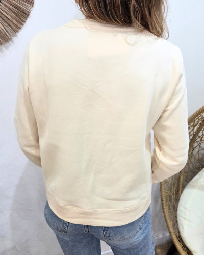 Sweat femme beige broderie Bichette léopard