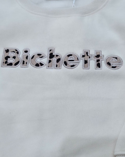 Sweat enfant beige broderie léopard