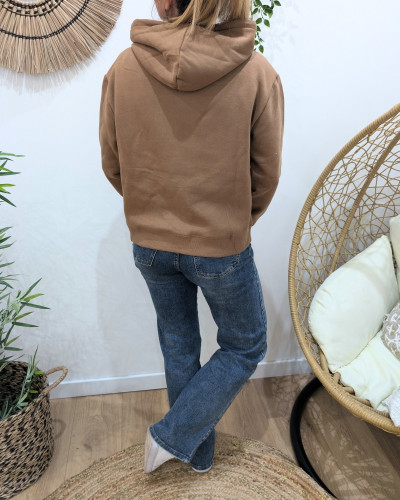 Sweat à capuche femme marron coeur léopard