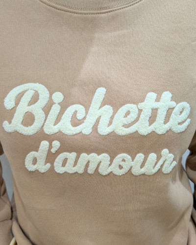 Sweat femme camel Bichette d'amour moumoute beige