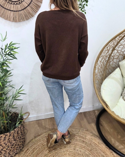 Pull femme col V Rock'nRoll pailleté