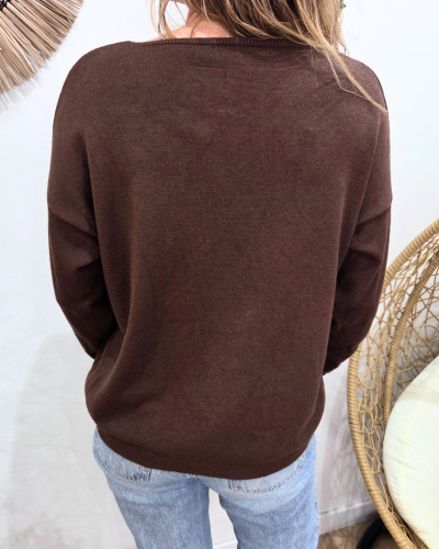 Pull femme col V Rock'nRoll pailleté