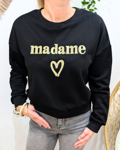 Sweat femme noir broderie Madame dorée