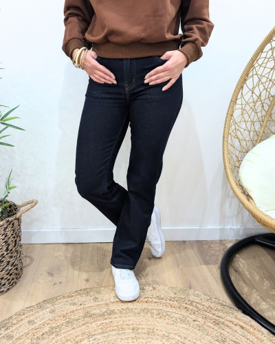 Jean droit femme bleu brut coupe confort