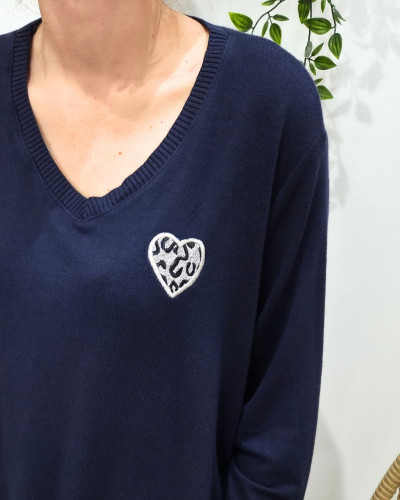 Pull femme oversize coeur léopard