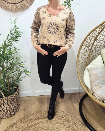 Pull femme col V pailleté Rina