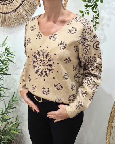 Pull femme col V pailleté Rina