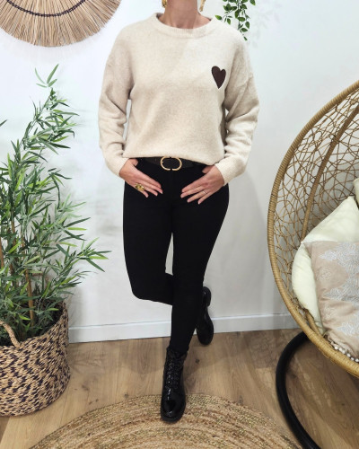 Pull femme beige love yourself first