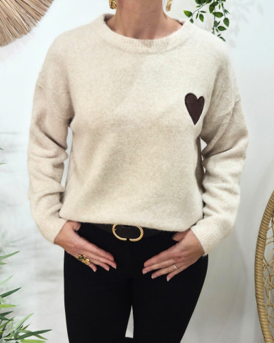 Pull femme beige love yourself first