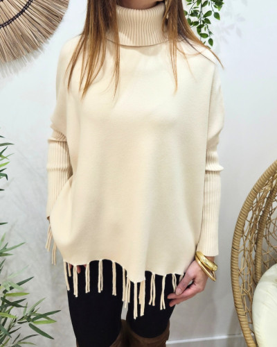 Pull femme col roulé à franges Tania