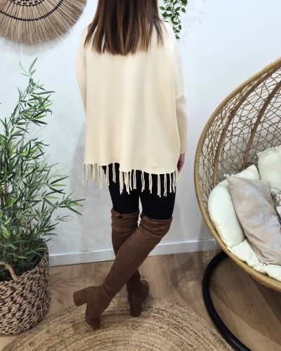 Pull femme col roulé à franges Tania