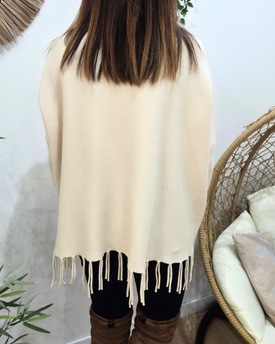 Pull femme col roulé à franges Tania