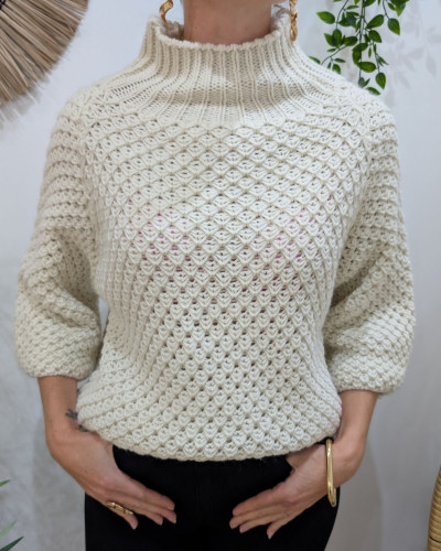 Pull femme grosse maille col montant Ophéane