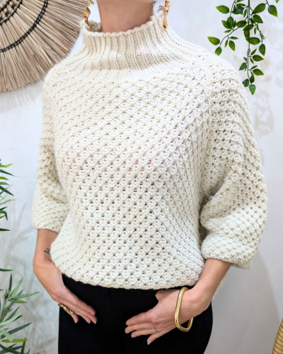 Pull femme grosse maille col montant Ophéane
