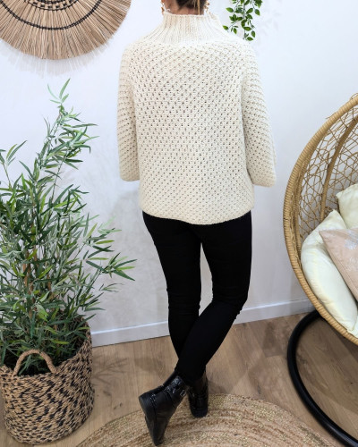 Pull femme grosse maille col montant Ophéane