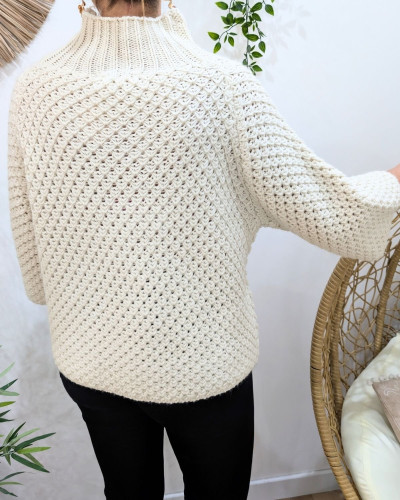 Pull femme grosse maille col montant Ophéane