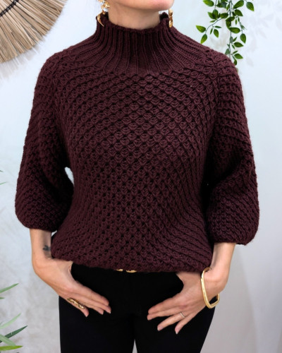 Pull femme grosse maille col montant Ophéane