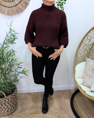 Pull femme grosse maille col montant Ophéane