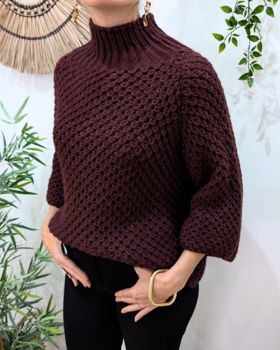 Pull femme grosse maille col montant Ophéane