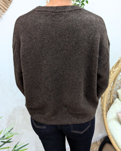 Pull femme marron coeur léopard ciao bella