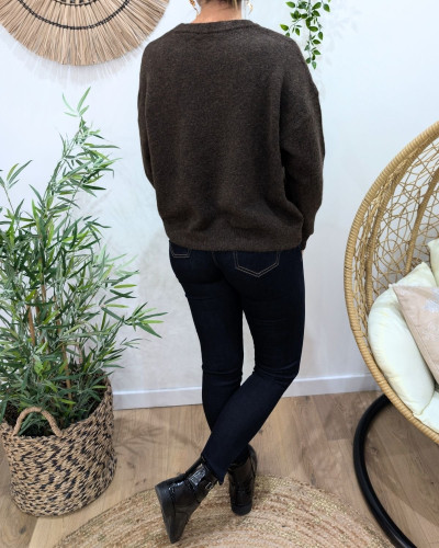 Pull femme marron coeur léopard ciao bella