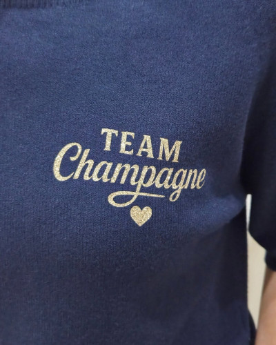 Pull court femme uni col rond team champagne doré Clématite