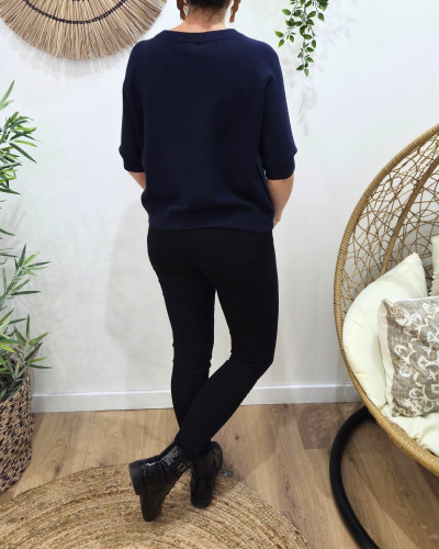 Pull court femme uni col rond team champagne doré Clématite