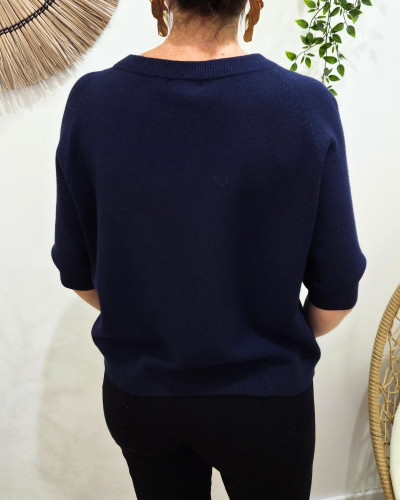 Pull court femme uni col rond team champagne doré Clématite