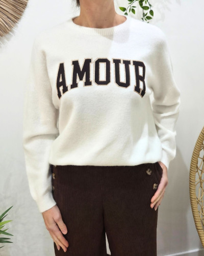 Pull femme AMOUR velours et paillettes