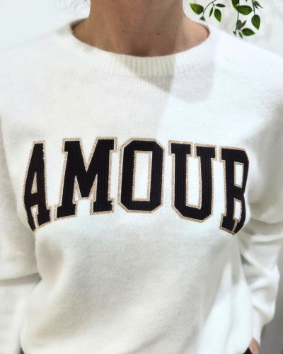 Pull femme AMOUR velours et paillettes
