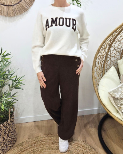 Pull femme AMOUR velours et paillettes