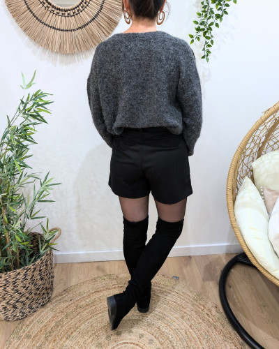 Pull femme bandes moumoutes écrues et sequins noirs Olympe