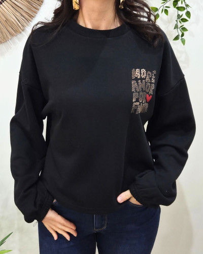 Sweat fin femme noir MORE AMOR PRO FAVOR léopard