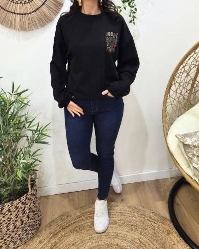 Sweat fin femme noir MORE AMOR PRO FAVOR léopard