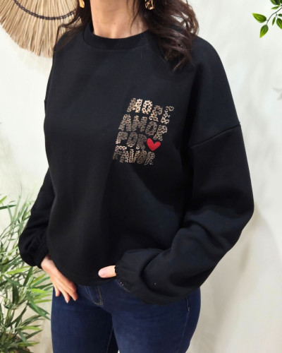 Sweat fin femme noir MORE AMOR PRO FAVOR léopard