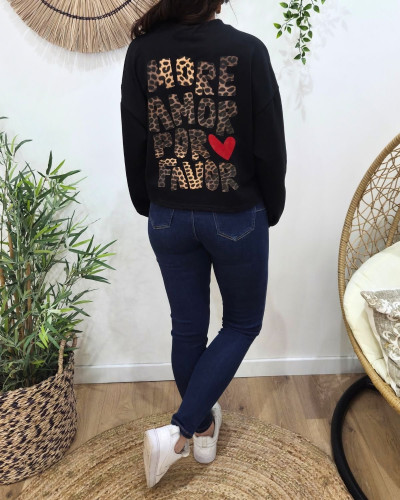Sweat fin femme noir MORE AMOR PRO FAVOR léopard