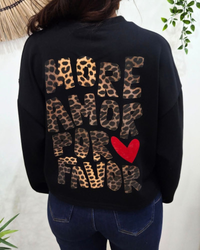 Sweat fin femme noir MORE AMOR PRO FAVOR léopard