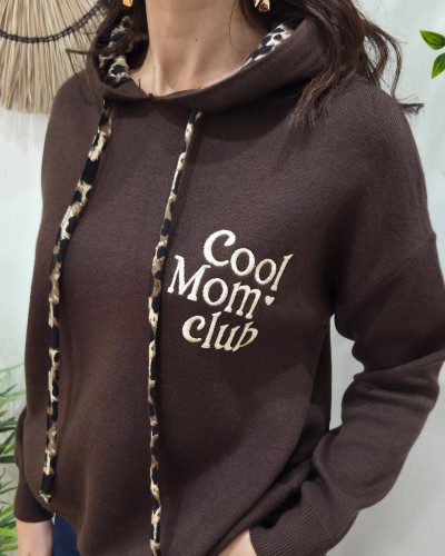 Pull à capuche femme marron et léopard Cool Mom Club